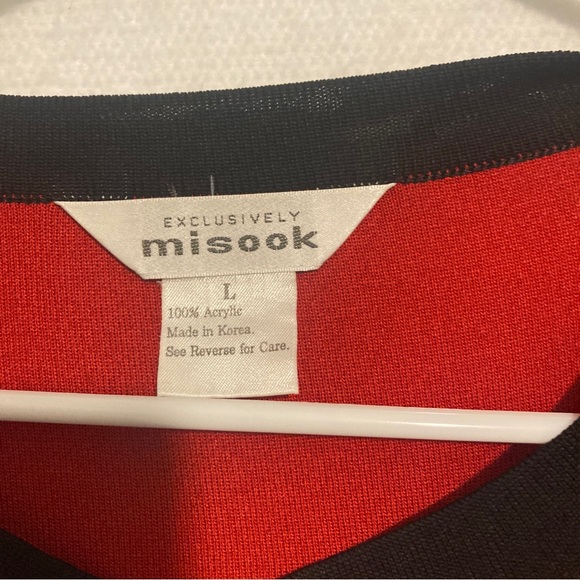 Exclusively Misook L Red Cardigan Long Sleeve Open Front Sweater Shoulder Pads - Picture 4 of 4